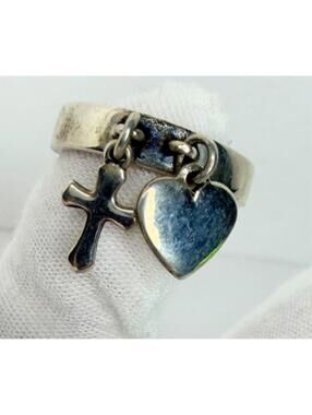James Avery Ring Double Charm Cross & Heart Women Size 7.5
